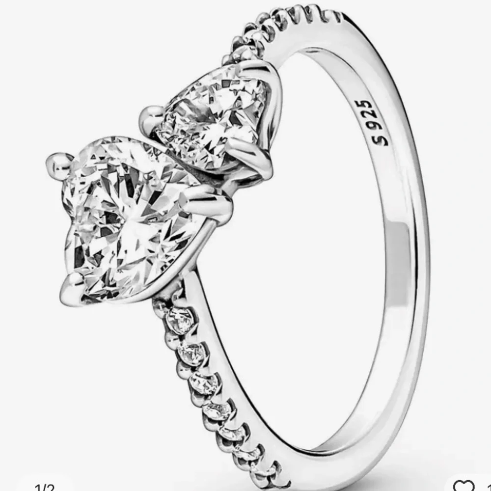- Double Heart Ring ) 9.25 Sterling Silver & CZ Size 8